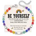 Bohemian 4mm rainbow natural stone beaded bracelet with durable stainless steel clasp - Rainbow Style (13) / With Card / Rainbow
