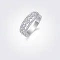 Elegante S925 zilveren ring met meerdere rijen moissaniet en een gepolijste afwerking. - US Maat 7 / Moissanite