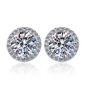 Elegant S925 sterling silver round halo stud earrings featuring one carat moissanite - 0.1ct + 0.1ct (3mm) / Moissanite