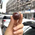Miniature brown leather baseball keychain with realistic white stitching detail - Baseball Pendant (With Pin) / 2.7cm / Brown