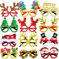 Set of 12 glittery Christmas party glasses frames with festive holiday designs. - 12 Piece Set Assorted - New Model