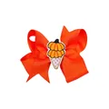 Orange embroidered pumpkin bow hair clip for children, festive Thanksgiving accessory - - / Orange Pumpkin Ice Cream (MC060)