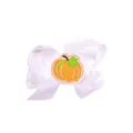 White grosgrain ribbon bow hair clip with orange embroidered pumpkin for Thanksgiving - - / White Pumpkin (MC063)