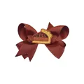 Brown grosgrain ribbon bow hair clip featuring a cute pumpkin pie embroidery for girls - - / Coffee Pie (MC059)