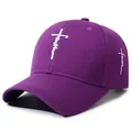 Purple cotton baseball cap with white faith cross embroidery variant view detail - Adjustable / Purple With White Embroidery