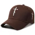 Brown baseball cap featuring white faith cross embroidery design - Adjustable / Coffee Brown With White Embroidery