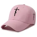 Pink cotton baseball cap featuring black faith cross embroidery for casual outdoor wear - Adjustable / Pink With Black Embroidery