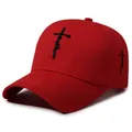Classic red baseball cap featuring detailed black Faith cross embroidery on the front - Adjustable / Red With Black Embroidery