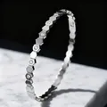 Elegant silver geometric hexagonal bracelet with pavé stones in polished stainless steel finish - Silver 4mm Smooth Style (13-A-7)
