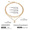 Three-layered gold stainless steel necklace with star pendant and disk chain detail. - Gold Triple Layer Star Pendant Style (JDN2410052)