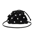 Elegant black and white polka dot pleated dumpling crossbody bag with thin strap - Pleated Polka Dot Style / Black