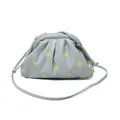 Stylish light blue pleated dumpling crossbody bag featuring yellow polka dots design - Pleated Polka Dot Style / Blue