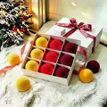 Ensemble de boules de Noël floquées jaunes et rouges pour décorer le sapin - Lot de 9 / 8cm / Rouge Vin Jaune