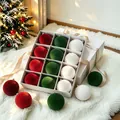 Elegant set of 12 flocked Christmas balls in red green and white for tree decoration - 12 Pcs / 6cm / Red Pink White