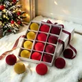 Set of twelve elegant red and gold flocked Christmas ball ornaments in white gift box - 12 Pcs / 6cm / Wine Red Yellow