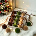 Premium 12-piece velvet flocked Christmas ball ornaments in earthy brown and green - 12 Pcs / 6cm / Beige Green Brown