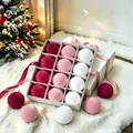 Elegant 16-piece set of flocked Christmas balls in red pink and white in a white gift box - 9 Pcs / 12cm / Red Pink White