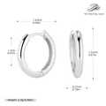S925 sterling silver smooth hoop earrings with detailed size measurements and weight - 12mm / 925 Silver White Gold Plated