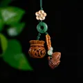 Hand-carved green sandalwood money bag diffuser pendant with lotus pod accents - Money Bag - Fine Rope Plum (26) / With One Bottle of Aroma Pills (Approx. 2.2x2.2cm) / Sandalwood Color