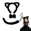 Set costume da gatto nero con cerchietto orecchie coda e farfallino - Set Orecchie Bianco e Nero 3 Pezzi