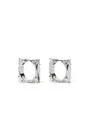 Elegant silver-colored square hoop earrings featuring clear geometric stone accents for women - Square Zirconia Style (A0816B) / Silver