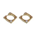 Unique gold-plated hoop earrings featuring three heart-shaped clear crystal accents - Heart Zirconia Style (A0816B) / Gold