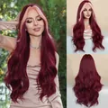 Stylish long wavy burgundy synthetic wig with blonde money piece highlights for women - 65cm / Burgundy Highlight (MW9077-1)