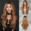 Long wavy ombre blonde synthetic wig with middle part for women style - 68CM / Ombre Golden Brown (MW9168-1)