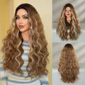 Fashionable long wavy blonde and brown ombre synthetic wig with middle part for women - 71CM / Ombre Blonde Highlight (MW9255-1)