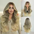 Long wavy ombre blonde wig with middle part for women, synthetic hair extension - 63cm / Ombre Caramel (MW9322-1)