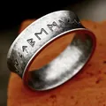 Anello vintage in acciaio inossidabile argento con incisioni di rune nordiche unisex - Taglia US 7 / Argento Antico (BR-R187)