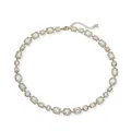 Vintage geometric crystal choker necklace with gold-plated link and heart charm - Gold White Zircon Necklace