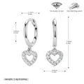Orecchini a cerchio a cuore in argento S925 con zircone, dimensioni e peso dettagliati - Argento 925 placcato oro bianco / Argento