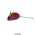Handmade red and blue plaid plush mouse cat toy with long green tail for pets - Christmas Plaid Mouse