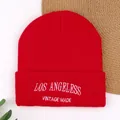 Rote Strickmütze mit weißer Los Angeles Vintage-Stickerei für den kalten Winter - Rot