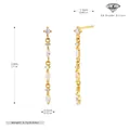 Diagramme de dimensions détaillé des boucles d'oreilles chaînes dorées avec zircons. - Argent 925 plaqué or jaune