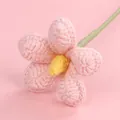 Beautifully handmade pink crochet flower rose gift with a yellow center and green stem - Plumeria Branch / Pink