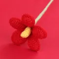 Hand-crocheted red flower variant with detailed yellow stamen and light green stem - Plumeria Branch / Red