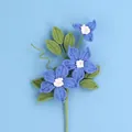 Handmade blue crochet flower branch with green leaves for home decor and Valentine gifts - Mengsi 3-Flower Clematis Branch / Blue