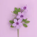 Handmade crochet purple flower spray with green leaves for home decor and gifts. - Mengsi 3-Flower Clematis Branch / Purple