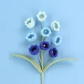 Handmade blue crochet bellflower bouquet with pearl accents and green knitted stem. - 9-Head Lily of the Valley Branch / Gradient Blue