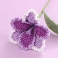Handmade purple crochet lily flower with detailed yarn knit texture and green stem - Parrot Tulip Branch / Gradient Purple