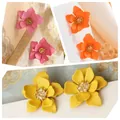 Elegant multi-layer floral petal earrings in pink, orange, and yellow matte finishes - 3 Pairs Set (WEH1955) / Yellow Orange Pink 3 Colors (WEH1955)