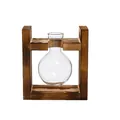 Simple wooden stand with glass bulb vase for hydroponic plants DIY desktop decor. - Bulb Single Bottle / Retro Wood Stand