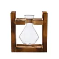 Creative hydroponic glass vase with vintage wooden frame for office desktop decor - Diamond Single Bottle / Retro Wood Stand