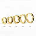Detailed size comparison of gold hoop earrings with black zircon from 5mm to 9mm - 5mm / Gold-Black Zircon