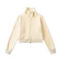 Sudadera corta retro americana en color crema con cremallera y cuello alto mujer - S / Albaricoque