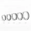 Side-by-side comparison of silver hoop earrings with black stones from 5mm to 9mm - 5mm / Platinum-Black Zirconia