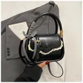 Petit sac à main noir élégant pour femme avec bordure en dentelle et ruban à carreaux - Noir