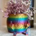 Creative rainbow gradient resin planter statue with funny middle finger design for garden - Colorful